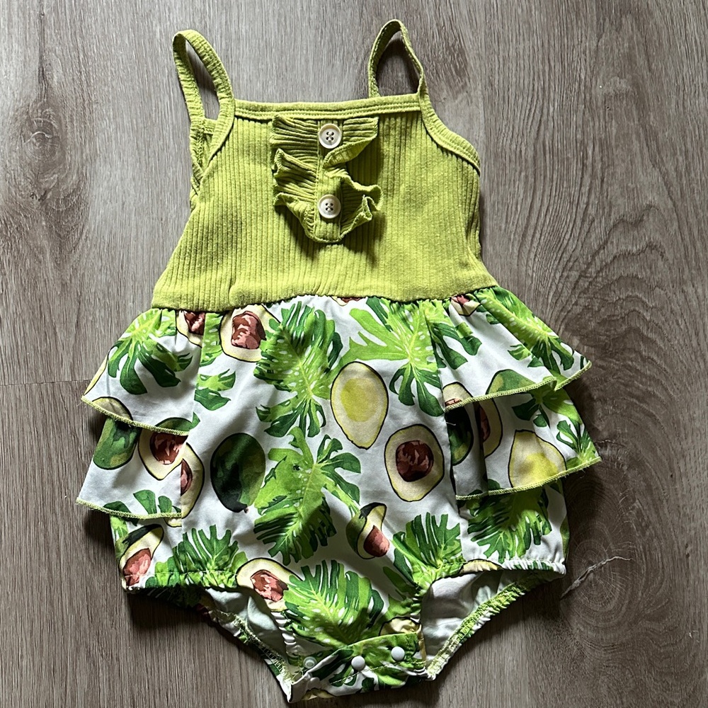 Green Avocado Print Baby Romper